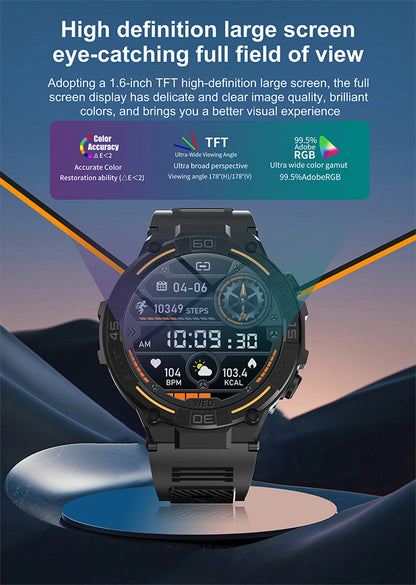 Sport Smart Watch Men 360*360 HD Screen LED Light Heart Rate Fitness Waterproof Voice Assistant BT Call Smartwatch For Huawei