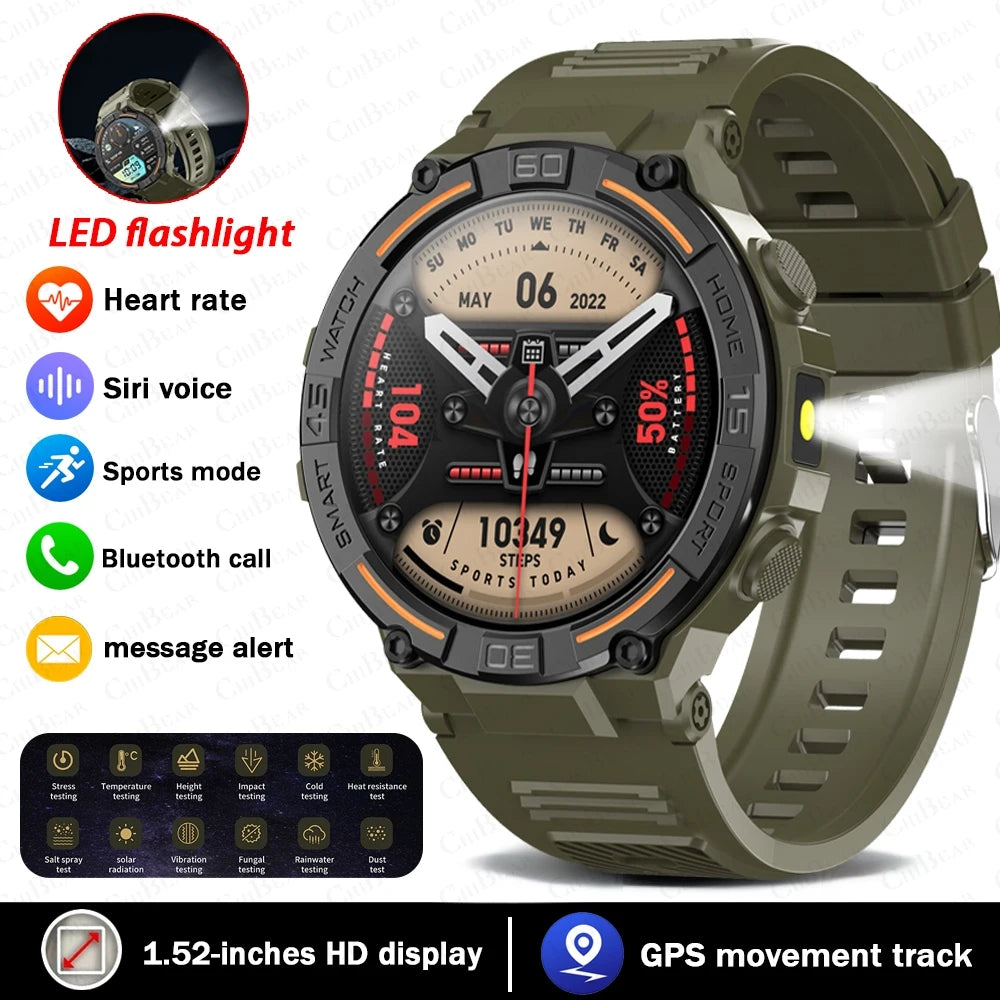 Sport Smart Watch Men 360*360 HD Screen LED Light Heart Rate Fitness Waterproof Voice Assistant BT Call Smartwatch For Huawei