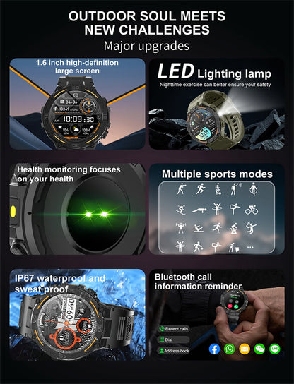 Sport Smart Watch Men 360*360 HD Screen LED Light Heart Rate Fitness Waterproof Voice Assistant BT Call Smartwatch For Huawei