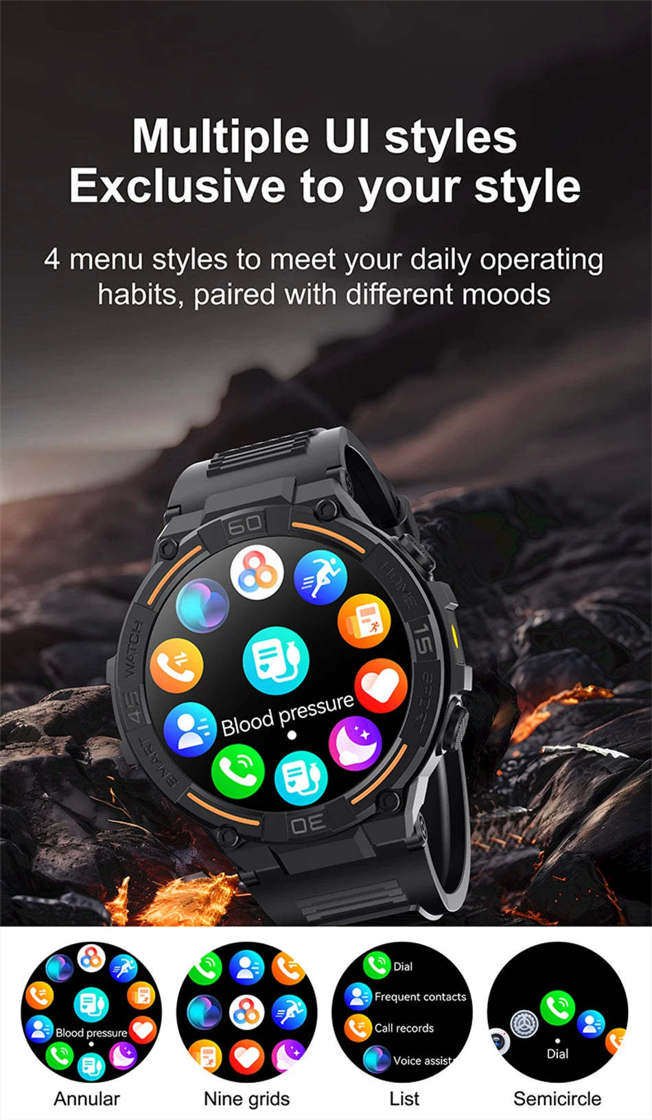 Sport Smart Watch Men 360*360 HD Screen LED Light Heart Rate Fitness Waterproof Voice Assistant BT Call Smartwatch For Huawei