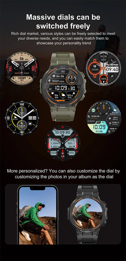 Sport Smart Watch Men 360*360 HD Screen LED Light Heart Rate Fitness Waterproof Voice Assistant BT Call Smartwatch For Huawei