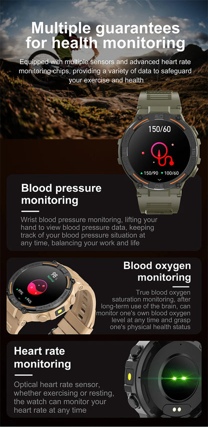 Sport Smart Watch Men 360*360 HD Screen LED Light Heart Rate Fitness Waterproof Voice Assistant BT Call Smartwatch For Huawei