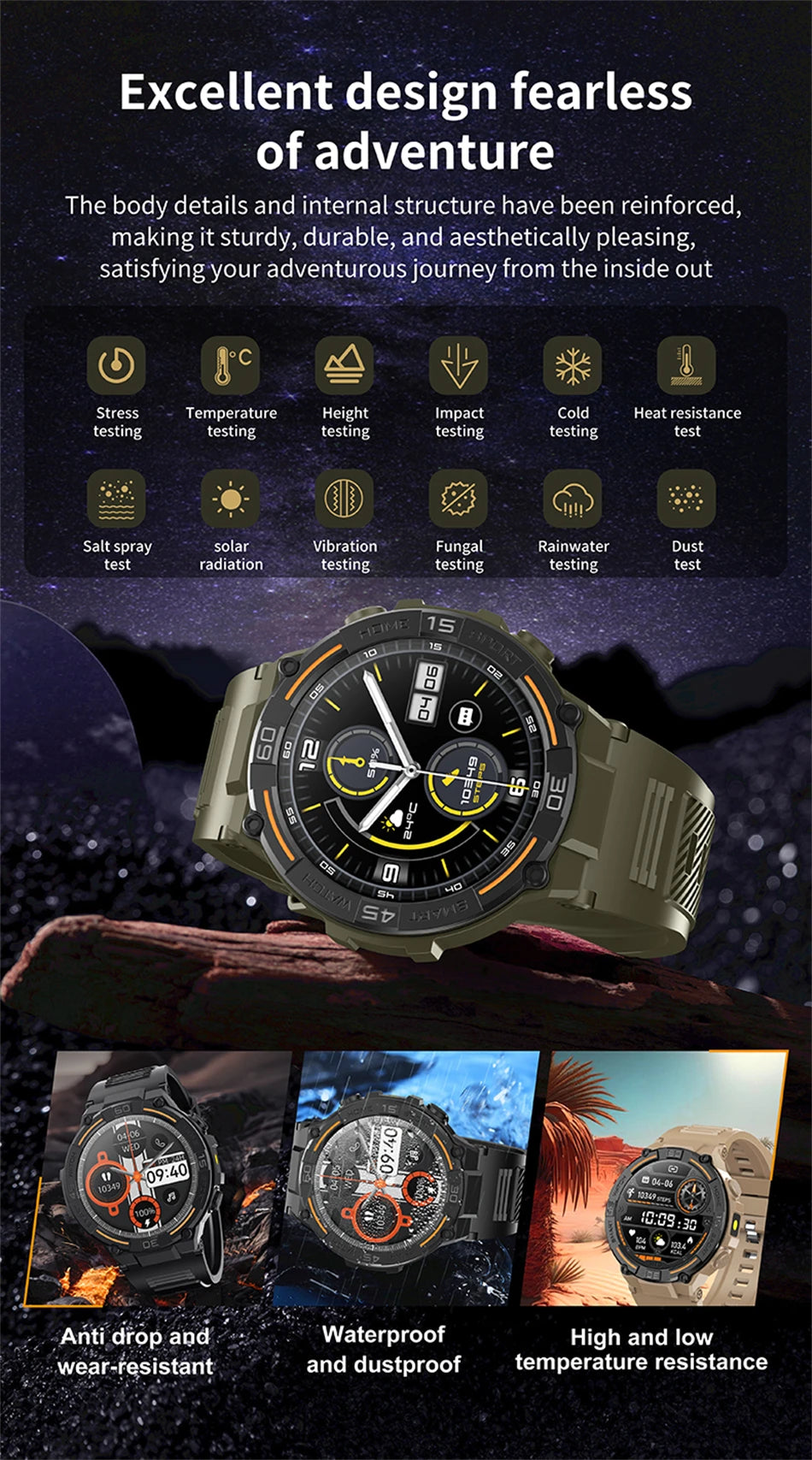 Sport Smart Watch Men 360*360 HD Screen LED Light Heart Rate Fitness Waterproof Voice Assistant BT Call Smartwatch For Huawei