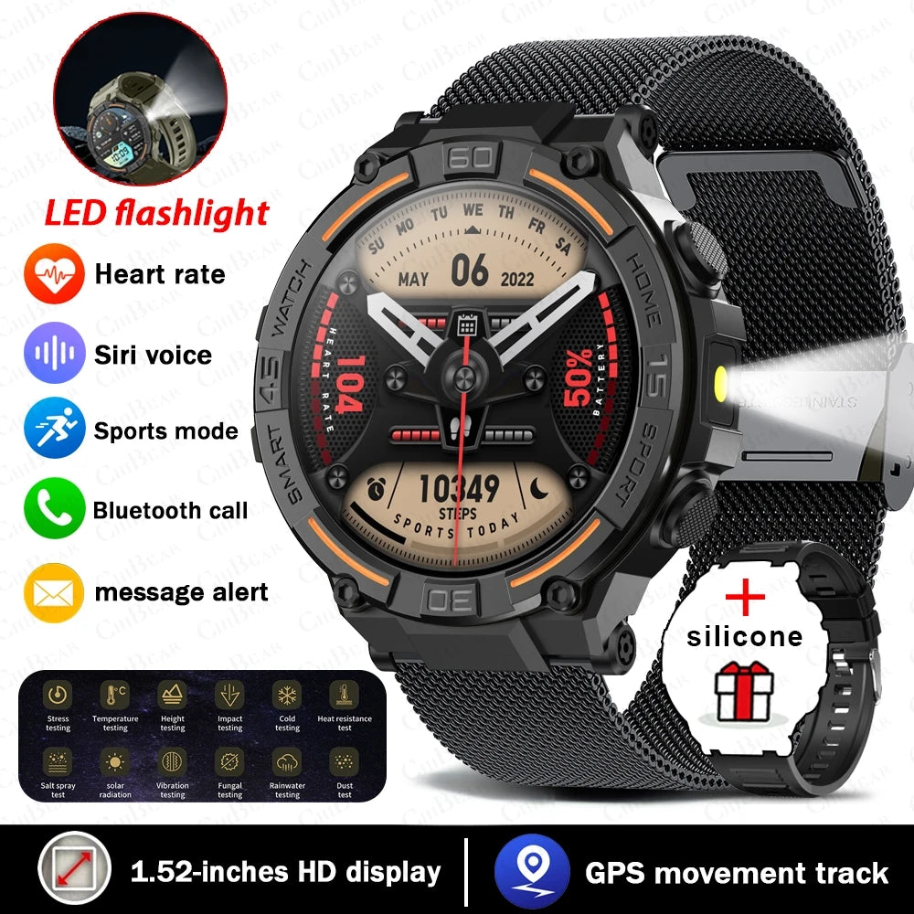 Sport Smart Watch Men 360*360 HD Screen LED Light Heart Rate Fitness Waterproof Voice Assistant BT Call Smartwatch For Huawei