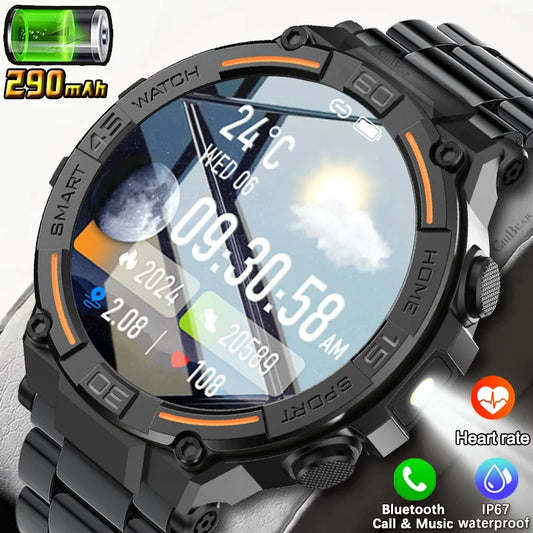 Sport Smart Watch Men 360*360 HD Screen LED Light Heart Rate Fitness Waterproof Voice Assistant BT Call Smartwatch For Huawei