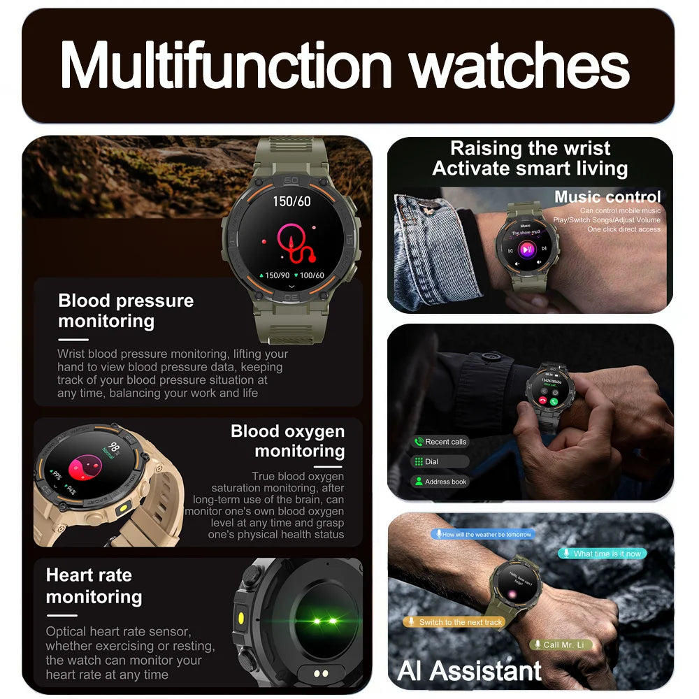 Sport Smart Watch Men 360*360 HD Screen LED Light Heart Rate Fitness Waterproof Voice Assistant BT Call Smartwatch For Huawei